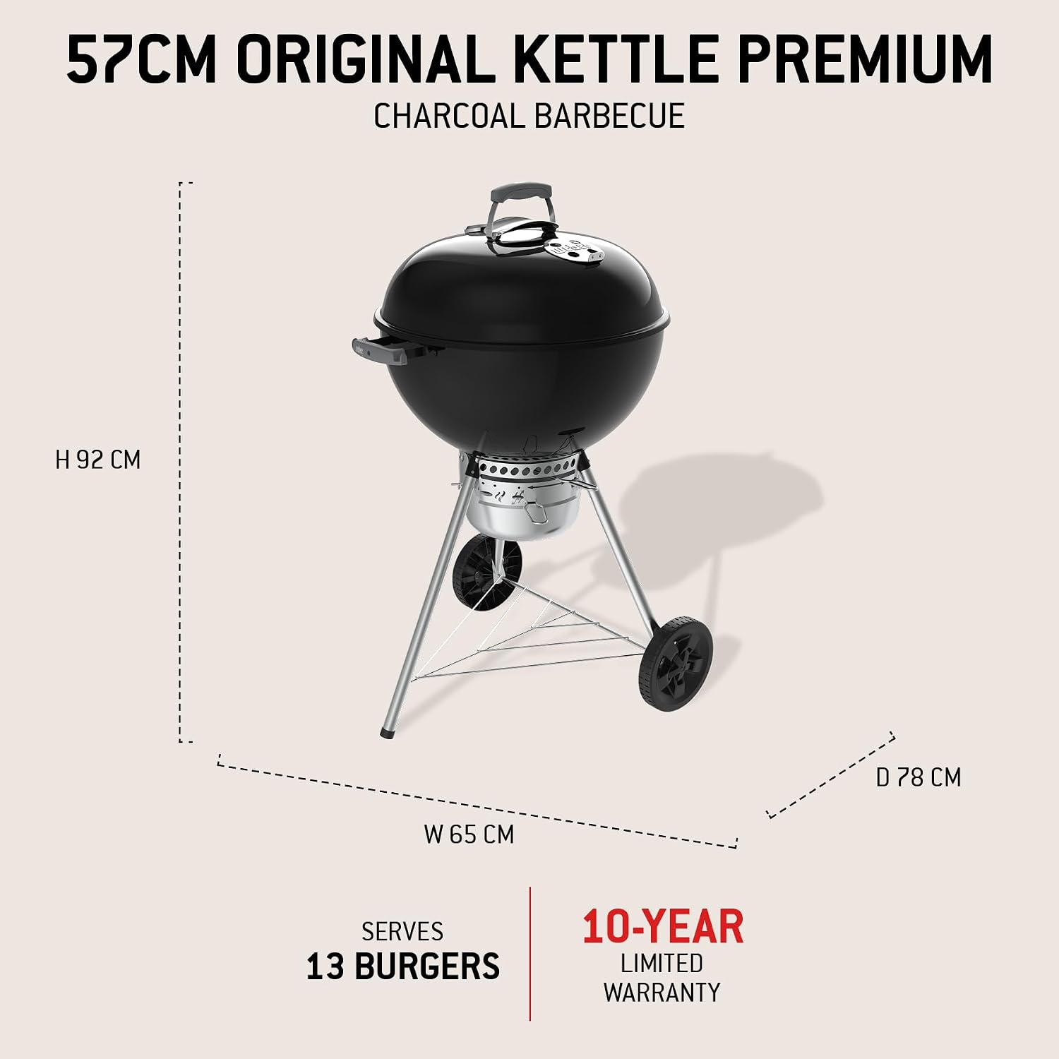 Holzkohlegrill 57 cm Original Kettle Premium mit Stand und Rädern 2342 cm² Grillfläche Deckelthermometer