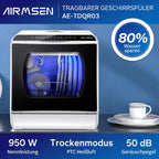 Tischgeschirrspüler AE-TDQR03 Mini Geschirrspüler mit 5L Wassertank 6 Programme Touch Control LED Display 400W