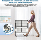 Klappbett 90x200cm Gästebett mit 13cm Schaumstoffmatratze Metallrahmen 200kg Belastbarkeit mit Rollen