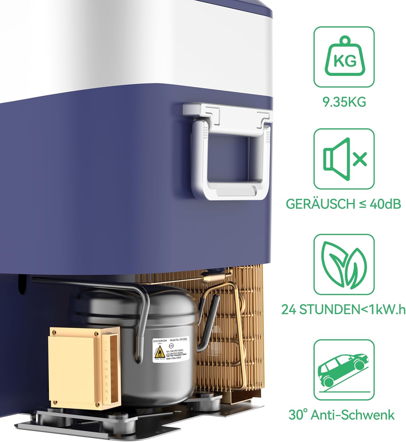 Kompressor Kühlbox HC-22P5 22L tragbarer Auto Kühlschrank mit 12/24V DC 230V AC und Gefrierfunktion