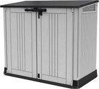 Gartenschuppen Store It Out Nova 132 x 71,5 x 113,5 cm Kunststoff Außenaufbewahrung wetterfest abschließbar hellgrau dunkelgrauer Deckel