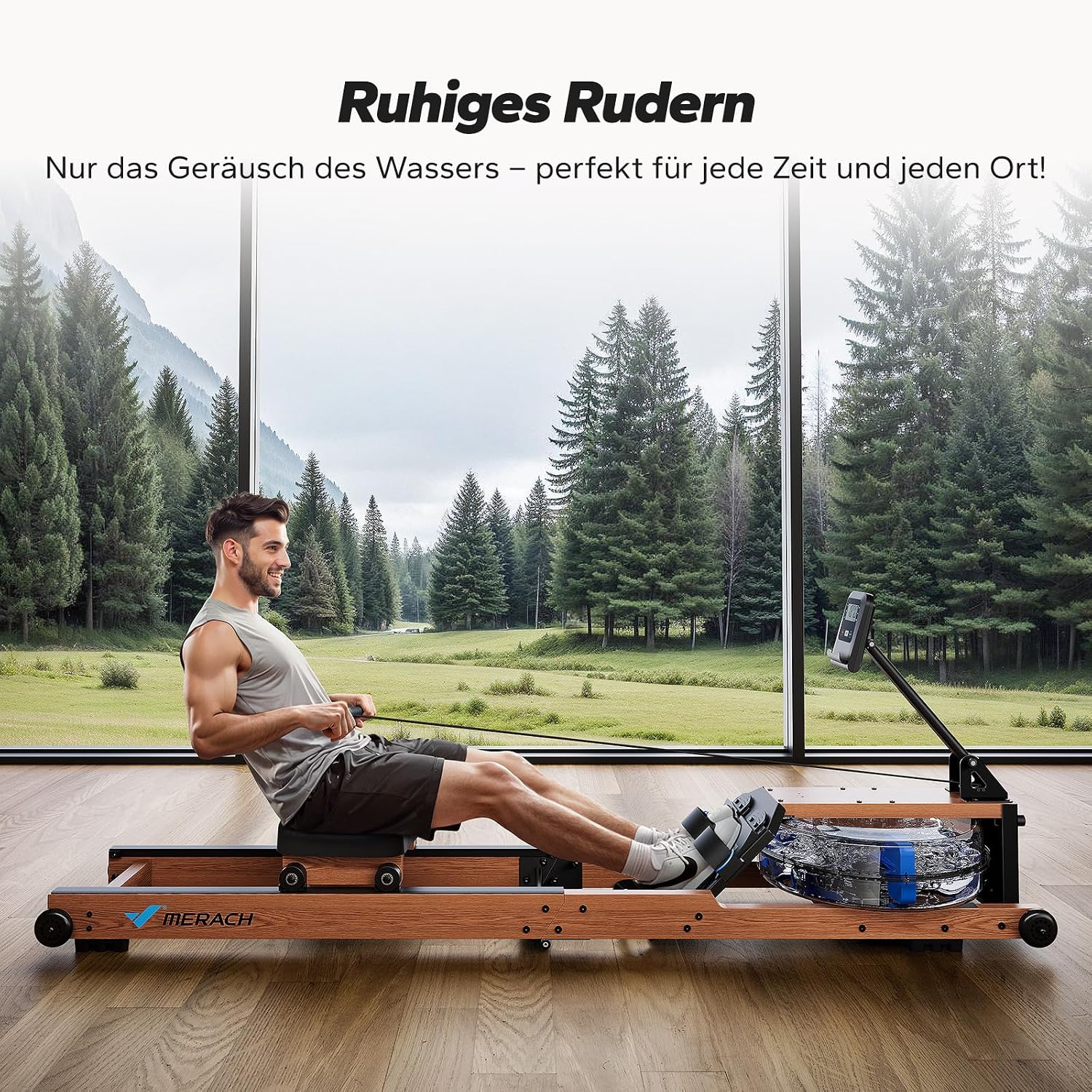Wasserrudergerät MR-R28 Klappbar aus Holz mit Wasserwiderstand LCD-Anzeige APP Unterstützung und 180 kg Belastbarkeit