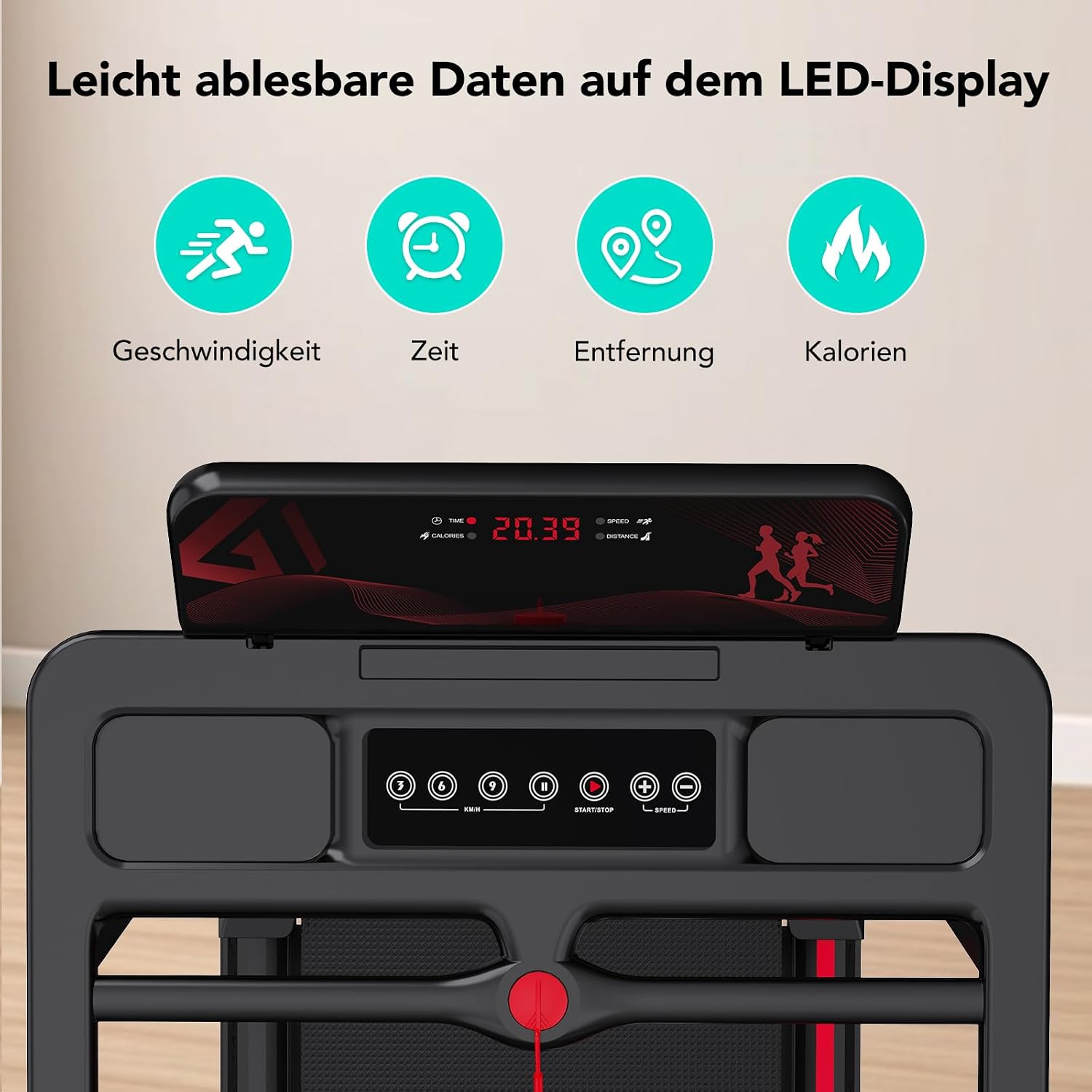 Klappbares Laufband für Zuhause und Büro CS-WP9 bis 12 kmh LED Anzeige Bluetooth App Steuerung 1400W Motor 123.8x58.7x10.2 cm