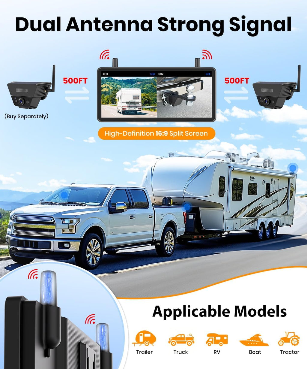 Kabellose Rückfahrkamera Solar 7,2 Zoll 1080P Monitor System LKW Anhänger Wohnmobil Van