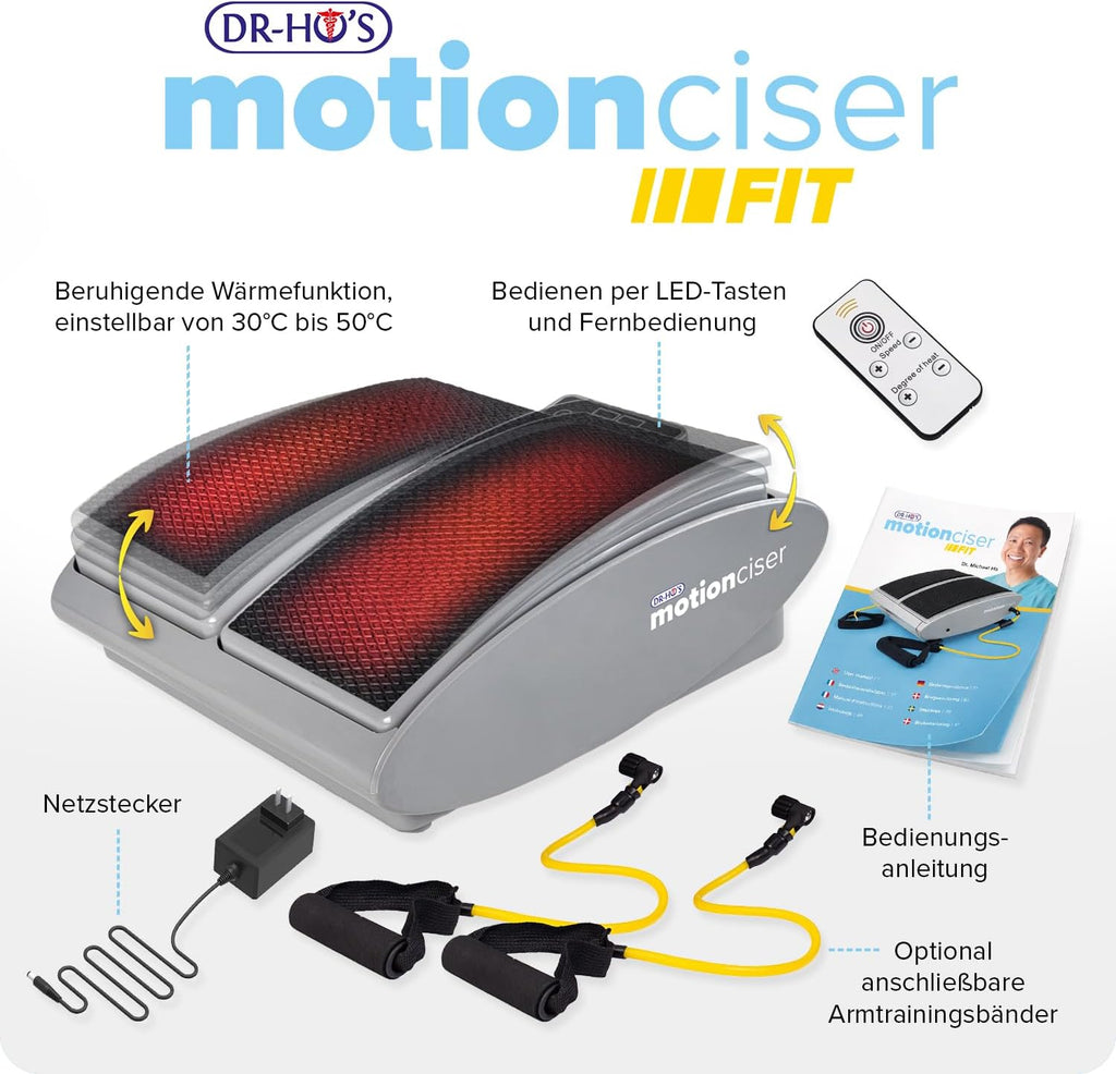 Elektrisches Fußmassagegerät MotionCiser Fit Gehsimulation mit Vibration 10 Stufen Infrarot-Wärme 30–50 °C inkl. Trainingsbänder