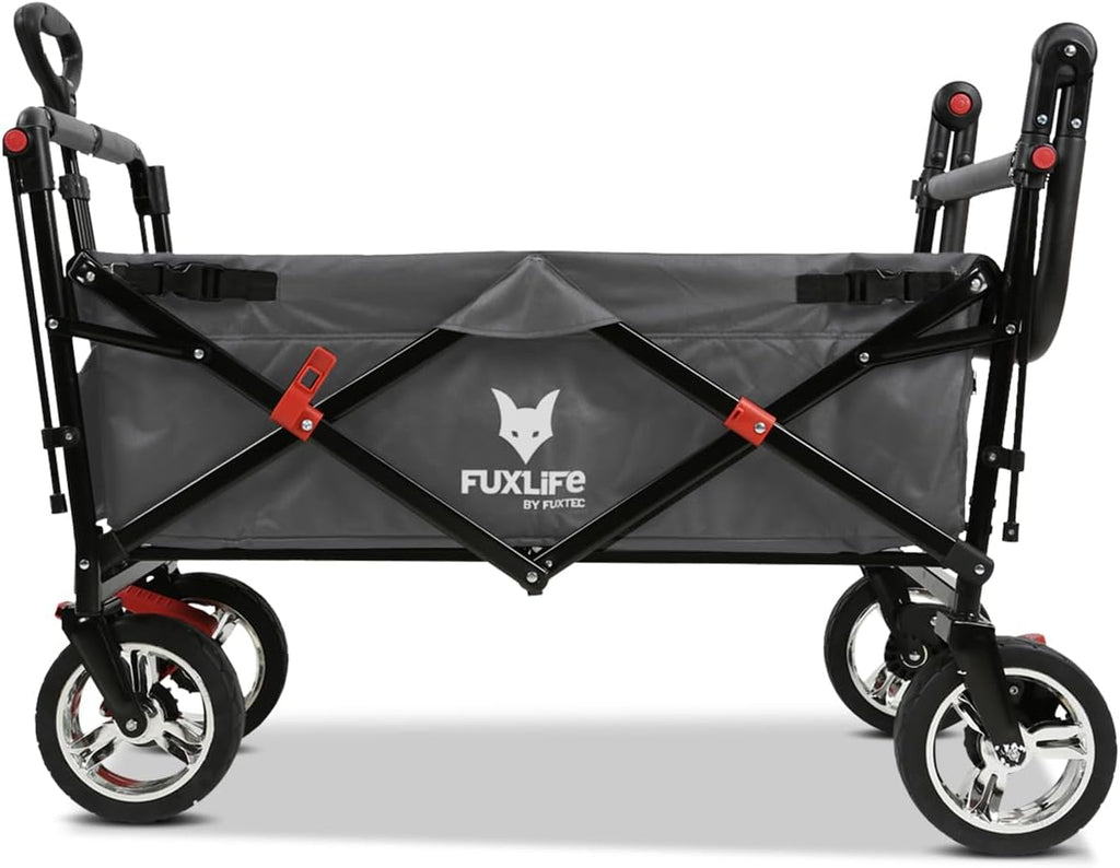 Faltbarer Bollerwagen FX-CT700 klappbarer Handwagen mit Bremsen gepolstertem Sitzbereich höhenverstellbarem Griff und 75 kg Traglast