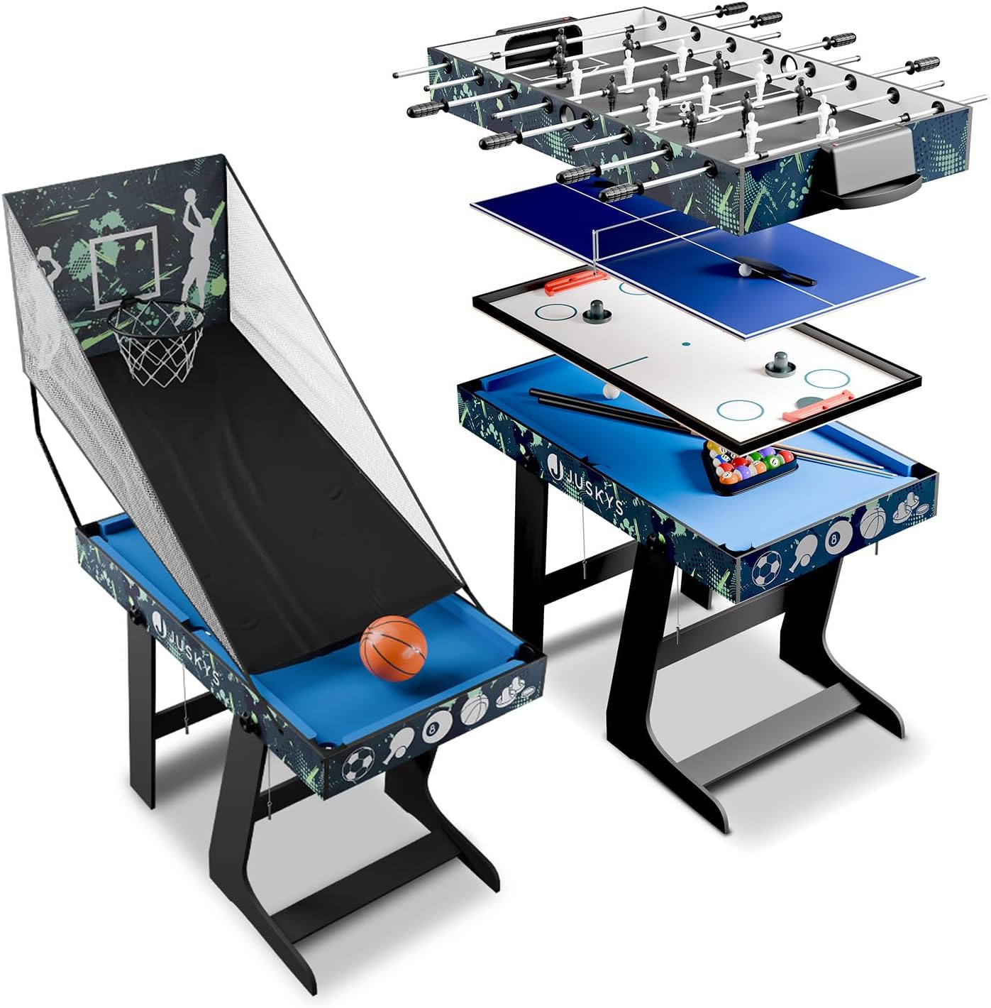 Multifunktionaler Spieltisch 5-in-1 klappbar mit Tischtennisplatte Tischkicker Billardtisch Hockey Basketball Modell 24875