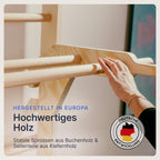 Sprossenwand Kletterwand mit Klimmzugstange und Dip Station Holz Trainingsgerät für Zuhause Kinder und Erwachsene 150 kg