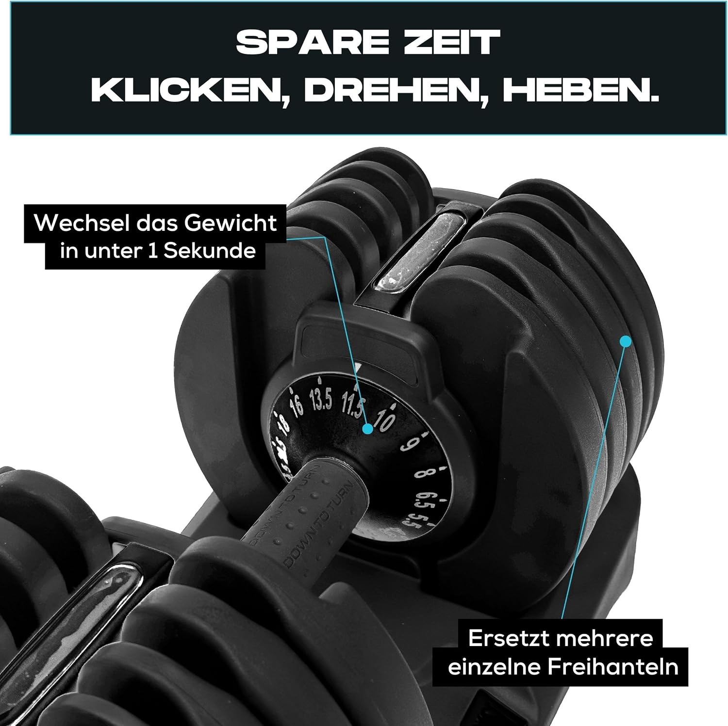 Verstellbares Kurzhantel-Set 24 kg 15 in 1 Gewichtsstufen Paar Smart Click System Anti-Rutsch Griff Gusseisen Heimtraining