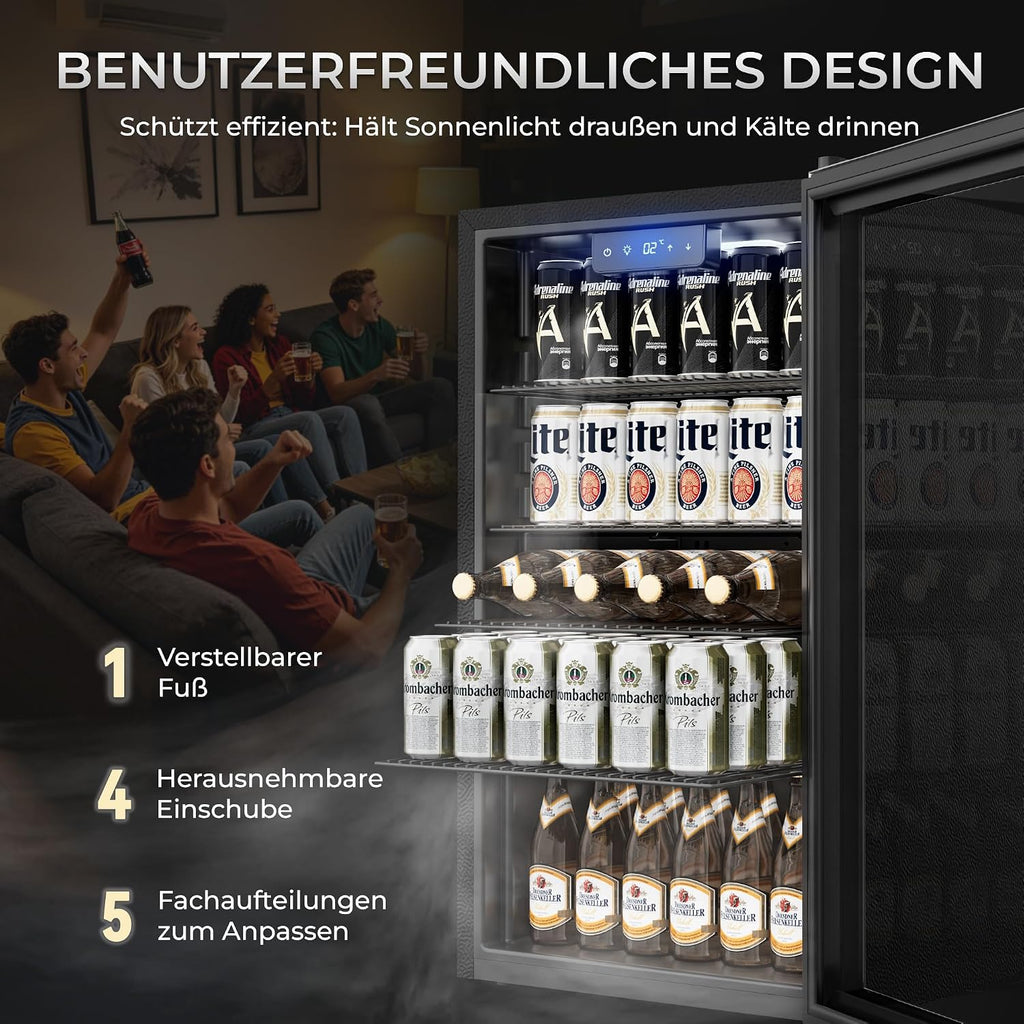 Getränkekühlschrank YC-86 86 L mit LED-Beleuchtung Glastür 4 Ablagen Temperaturregelung ohne Gefrierfach