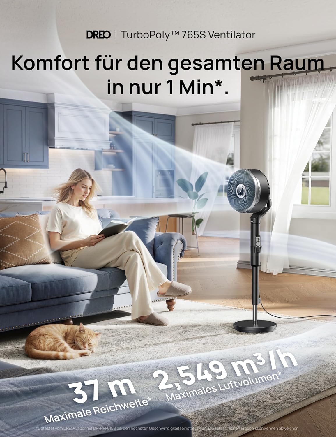 Standventilator 3D Oszillation 12 Stufen 6 Modi leiser DC Motor mit Fernbedienung Timer 20 dB Modell DR-HPF015S