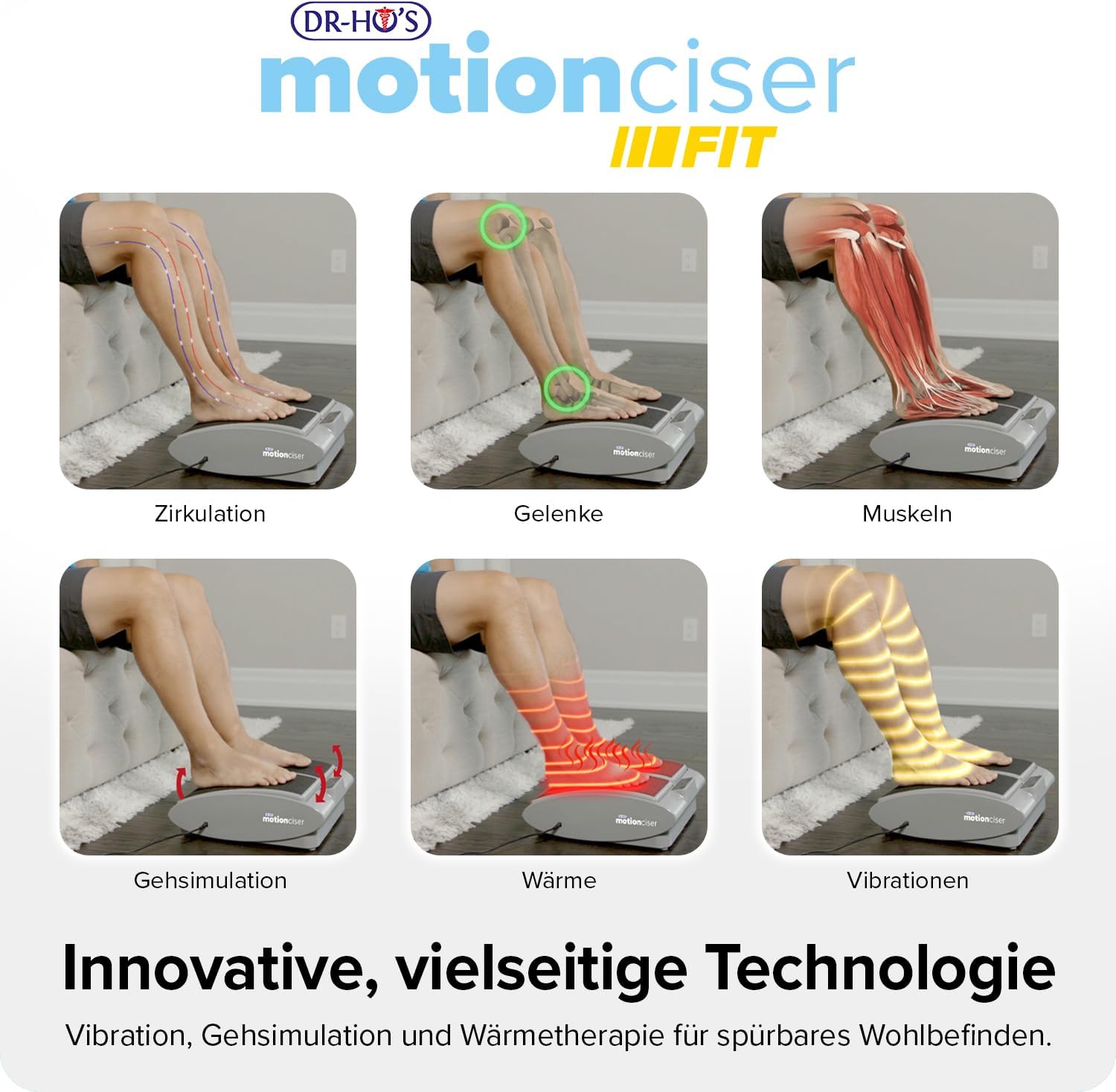 Elektrisches Fußmassagegerät MotionCiser Fit Gehsimulation mit Vibration 10 Stufen Infrarot-Wärme 30–50 °C inkl. Trainingsbänder