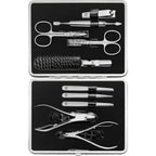 Maniküre Set 10 teilig Edelstahl Nagelpflege Set mit Echtleder Etui Metallrahmen für Finger und Fußnägel