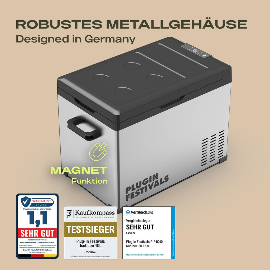 Kompressor Kühlbox PIF-IC40 40 Liter 12V 230V tragbare Kühlbox mit App Steuerung Temperaturregelung und LED Licht für Camping Auto