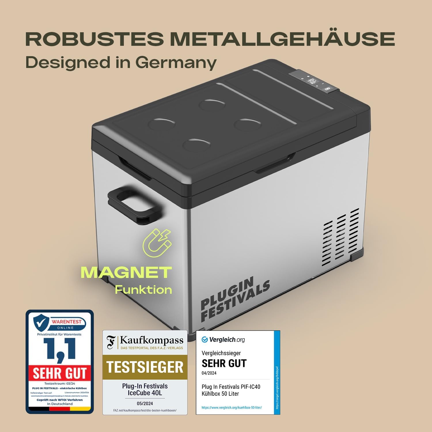 Kompressor Kühlbox PIF-IC40 40 Liter 12V 230V tragbare Kühlbox mit App Steuerung Temperaturregelung und LED Licht für Camping Auto