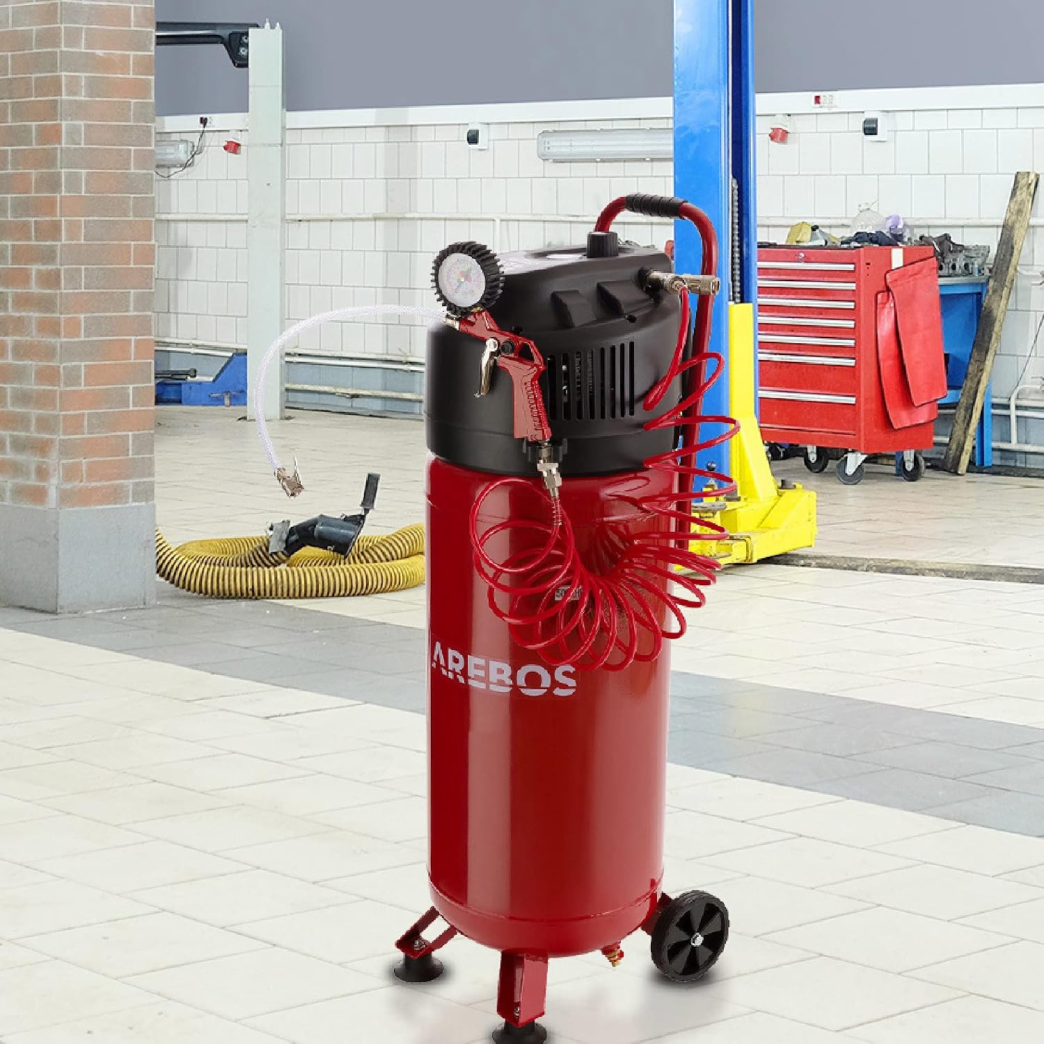 Druckluftkompressor AR-HE-LK150050S 50 L 1500 W 10 bar ölfrei mit 13-teiligem Zubehörset und 5 m Spiralschlauch