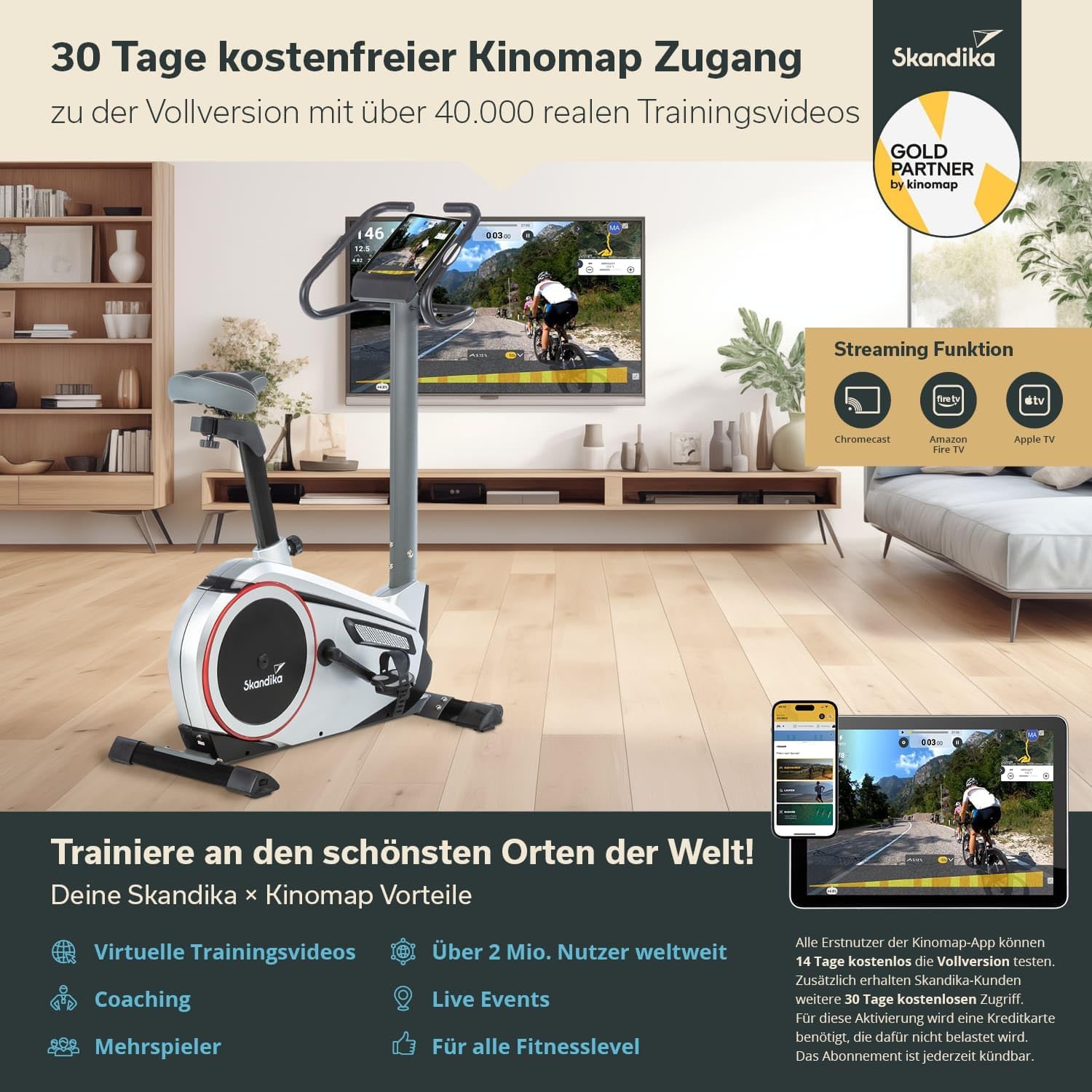 Heimtrainer Ergometer Morpheus Magnetbremssystem 12 kg Schwungmasse 32 Stufen 24 Programme Kinomap App kompatibel 150 kg 144x56x103 cm