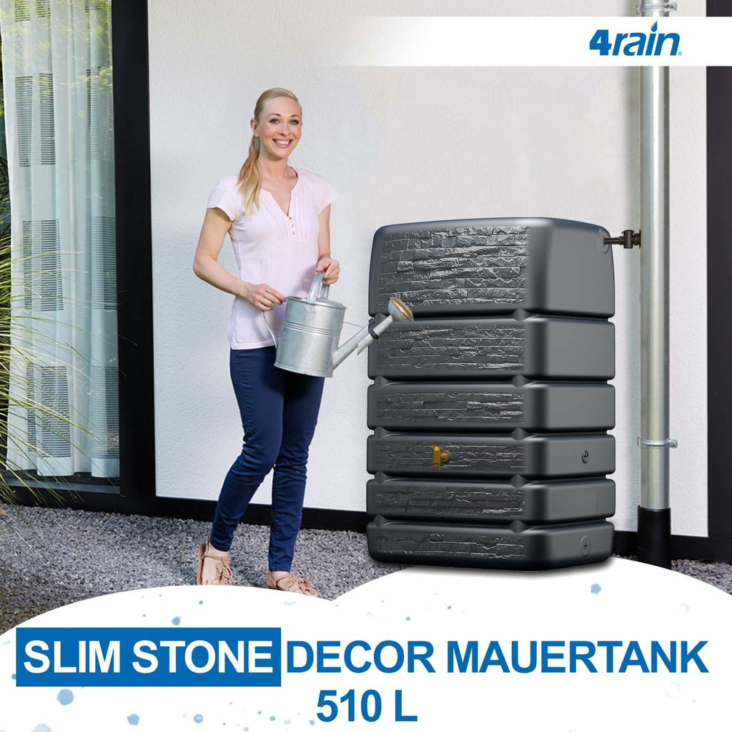 Regenwassertank 510 Liter Slim Stone Design Regentonne Mauertank Wandtank Kunststoff Graphite Grey