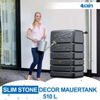 Regenwassertank 510 Liter Slim Stone Design Regentonne Mauertank Wandtank Kunststoff Graphite Grey