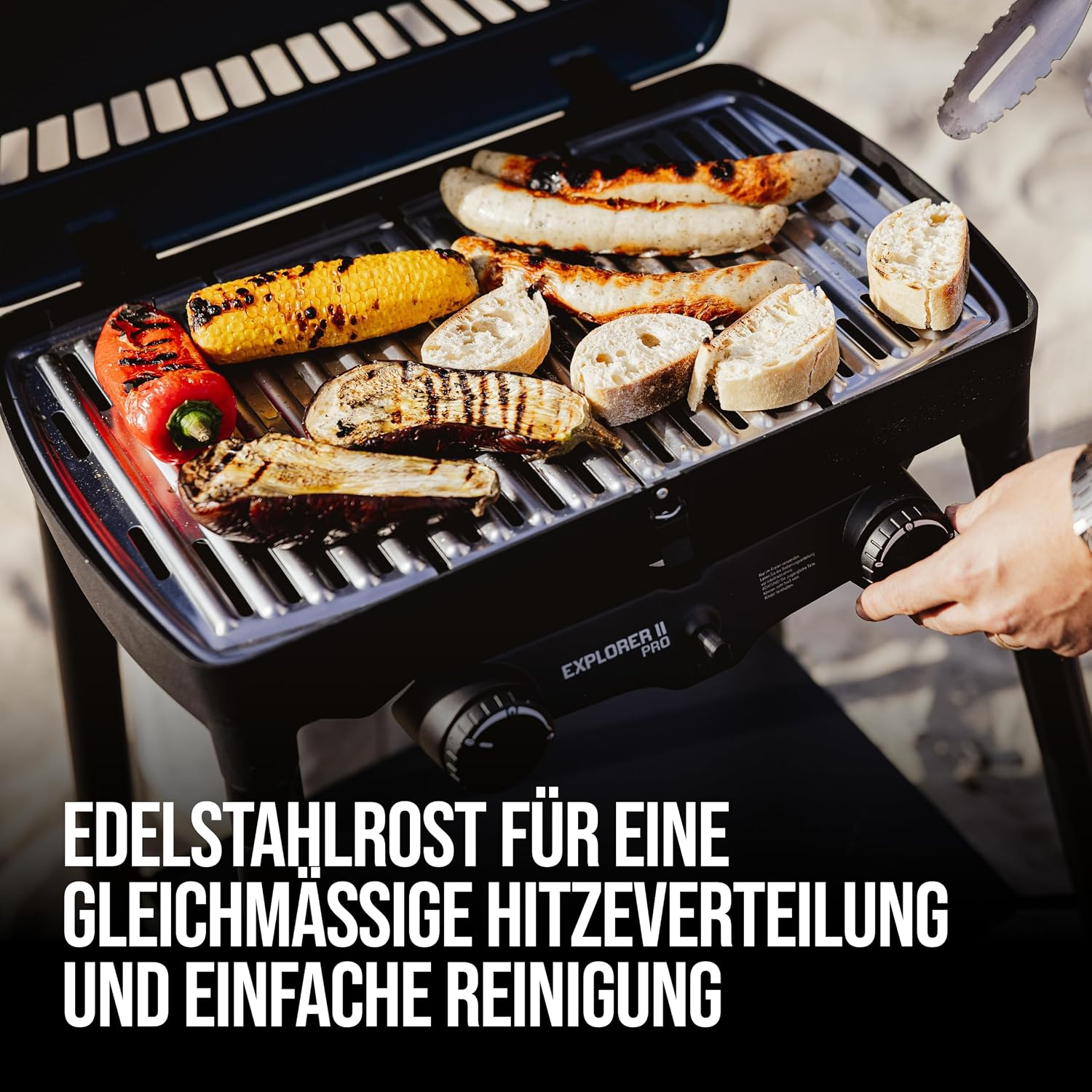 Gasgrill Explorer II Pro 2108 mit 2 Edelstahlbrennern 4,4 kW Grillthermometer Camping Tischgrill mit Grillrost