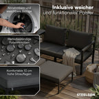 5-teiliges Gartenmöbel Set Asteri Sitzgruppe für 2-4 Personen 2 Sessel 2 Hocker 1 Tisch Metallgestell wetterfest mit Sitzpolstern