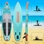 Aufblasbares SUP Board Set mit Kajak Sitz 330x76x15 cm bis 150 kg Tragkraft mit Doppel-Paddel 3 Finnen und Zubehör