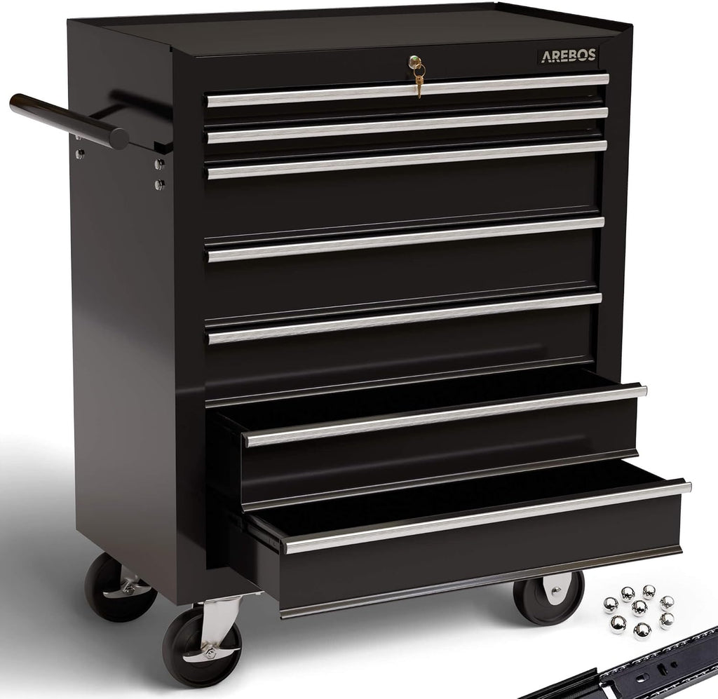 Werkstattwagen mit 7 Schubladen AR-HE-WW7S Werkzeugwagen aus Stahl 70 x 33 x 78 cm mit Zentralverriegelung und 2 Schlüsseln