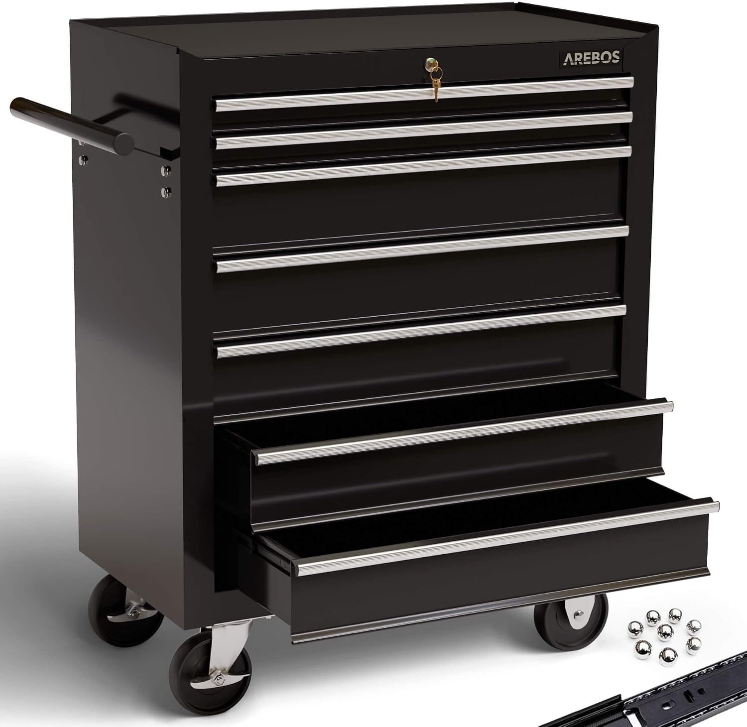 Werkstattwagen mit 7 Schubladen AR-HE-WW7S Werkzeugwagen aus Stahl 70 x 33 x 78 cm mit Zentralverriegelung und 2 Schlüsseln