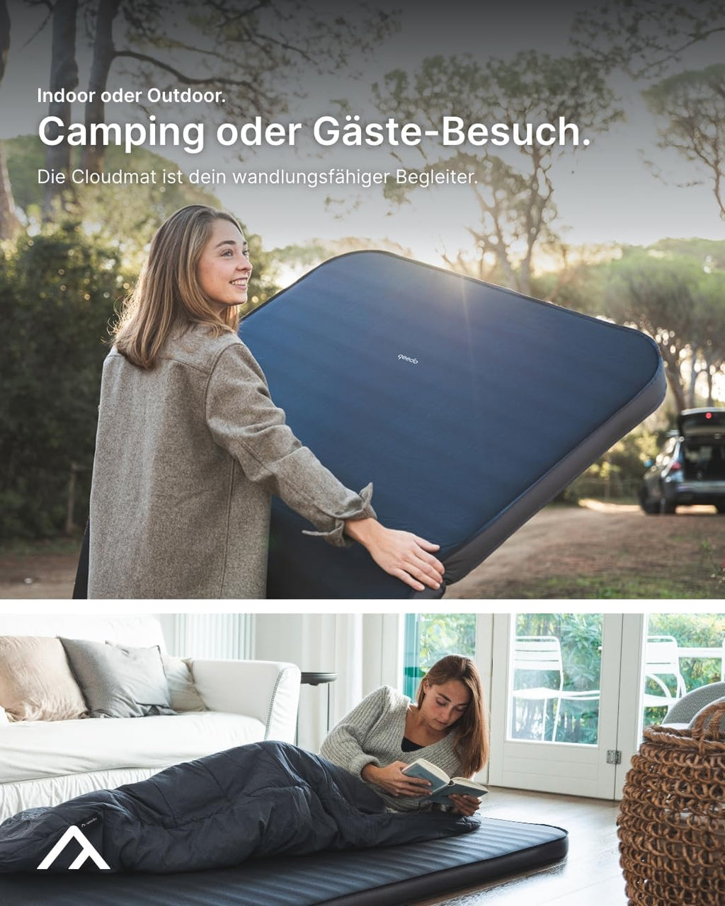 Selbstaufblasende Campingmatratze Cloudmat Double XL 205 x 138 x 7,5 cm mit Soft Touch Oberfläche Doppelventil und Packsack