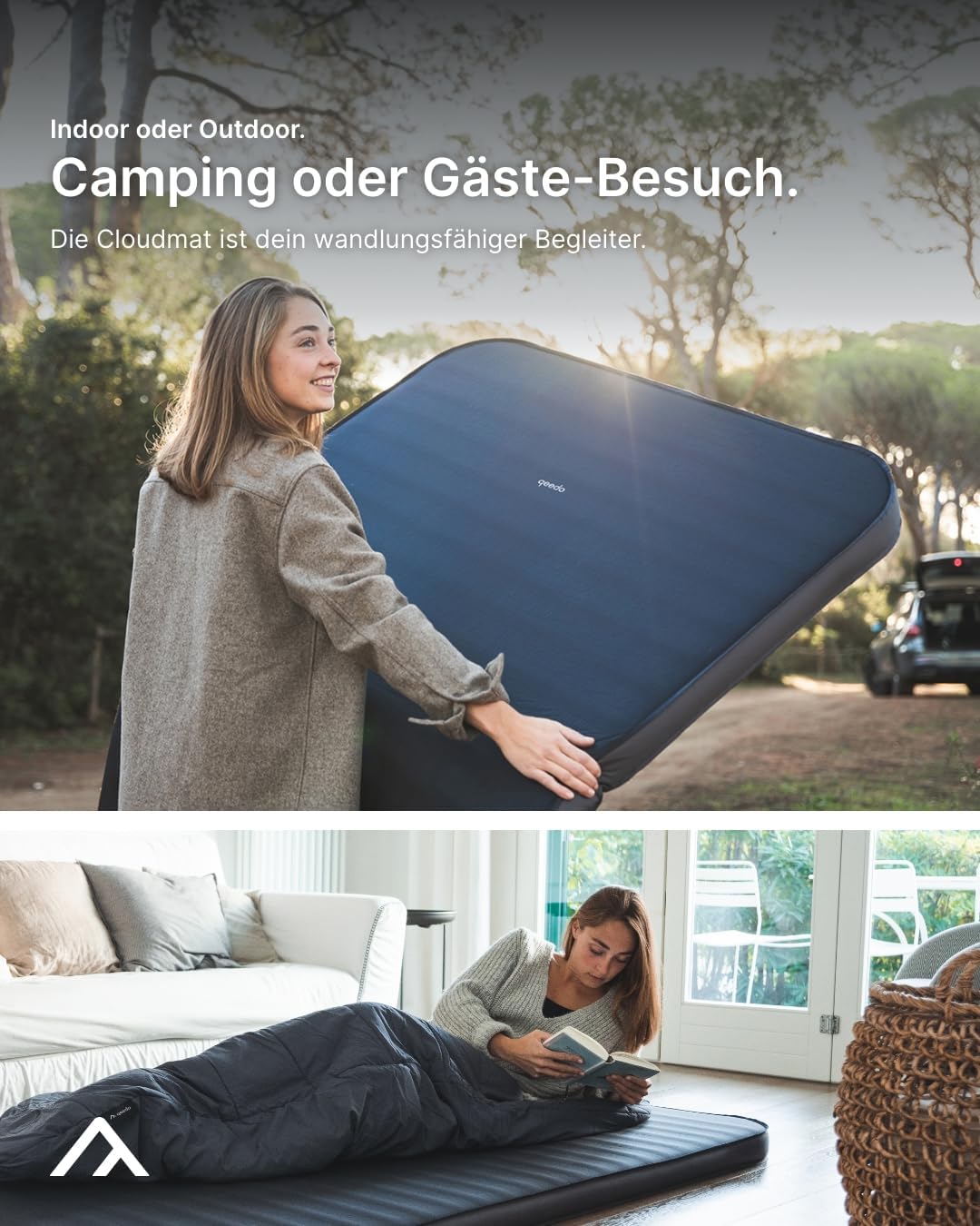 Selbstaufblasende Campingmatratze Cloudmat Double XL 205 x 138 x 7,5 cm mit Soft Touch Oberfläche Doppelventil und Packsack