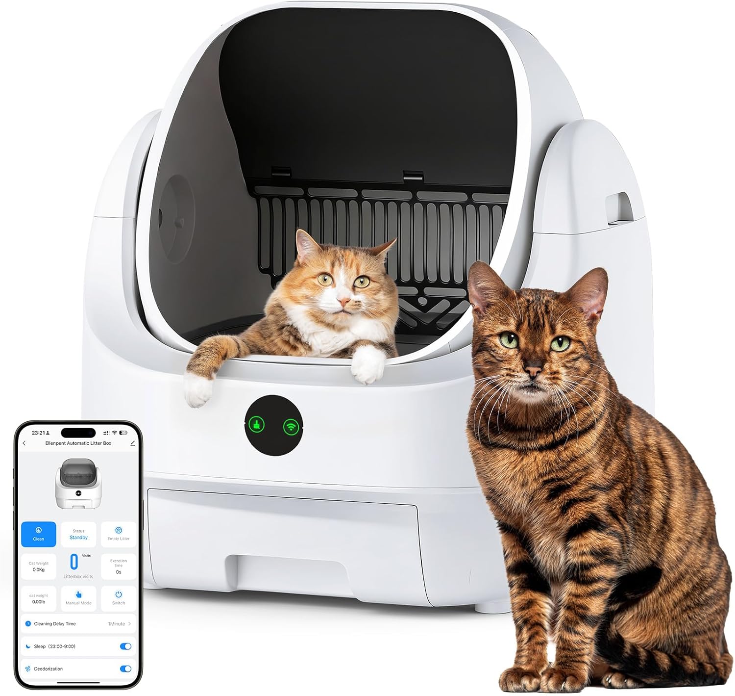 Automatische selbstreinigende Katzentoilette L mit App Steuerung Sensoren Geruchskontrolle 9 l Abfallbehälter für große Katzen
