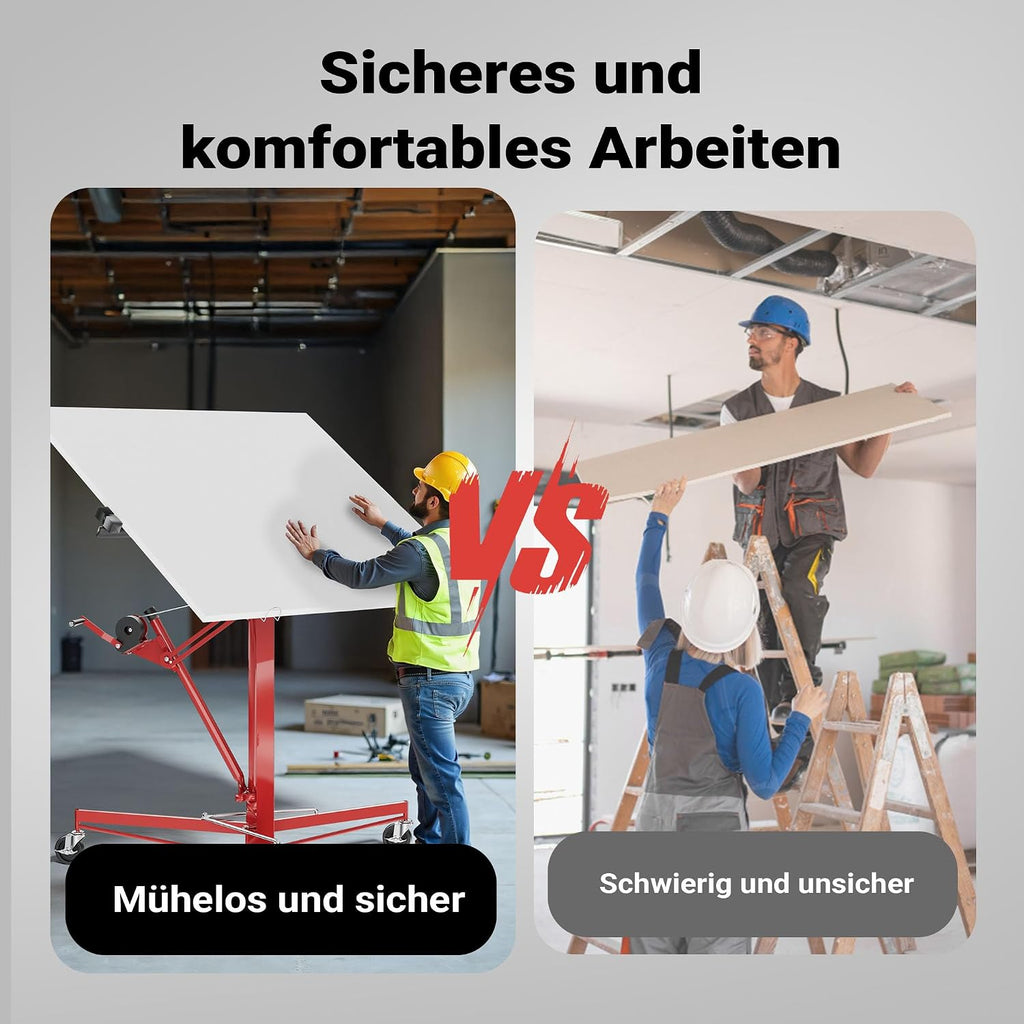 Plattenheber XXL 50790 Trockenbau Plattenlift 68 kg Arbeitshöhe 140-350 cm 1-Mann Montagehilfe 3 Rollen Feststellbremse