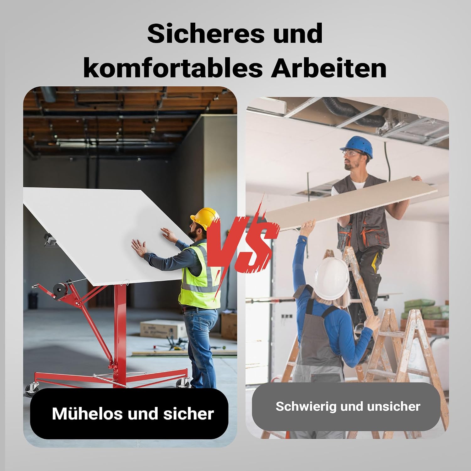 Plattenheber XXL 50790 Trockenbau Plattenlift 68 kg Arbeitshöhe 140-350 cm 1-Mann Montagehilfe 3 Rollen Feststellbremse