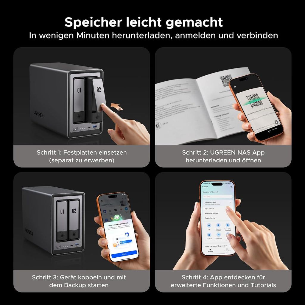 NAS Netzwerkspeicher 2-Bay Intel N100 8GB DDR5 RAM 2.5GbE Ethernet 2x M.2 NVMe Steckplätze 4K HDMI DXP2800 ohne Festplatten