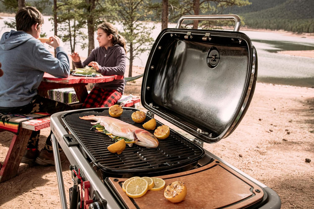 Tragbarer Gasgrill Traveler mit klappbarem Untergestell und Rädern 3,8 kW Brenner 2065 cm² Grillfläche Deckelthermometer
