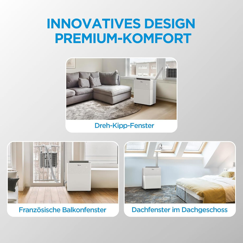 Mobile Split Klimaanlage PortaSplit-E 12000 BTU 3,5 kW Kühlen Heizen A++ für Räume bis 42 m² App Steuerung