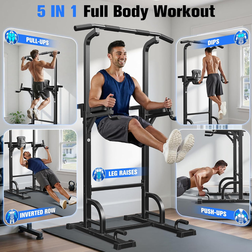 Power Tower mit Klimmzugstange und Dip Station FB-19YTXS02 Kraftstation aus Stahl 204 kg Belastbarkeit für Heimtraining