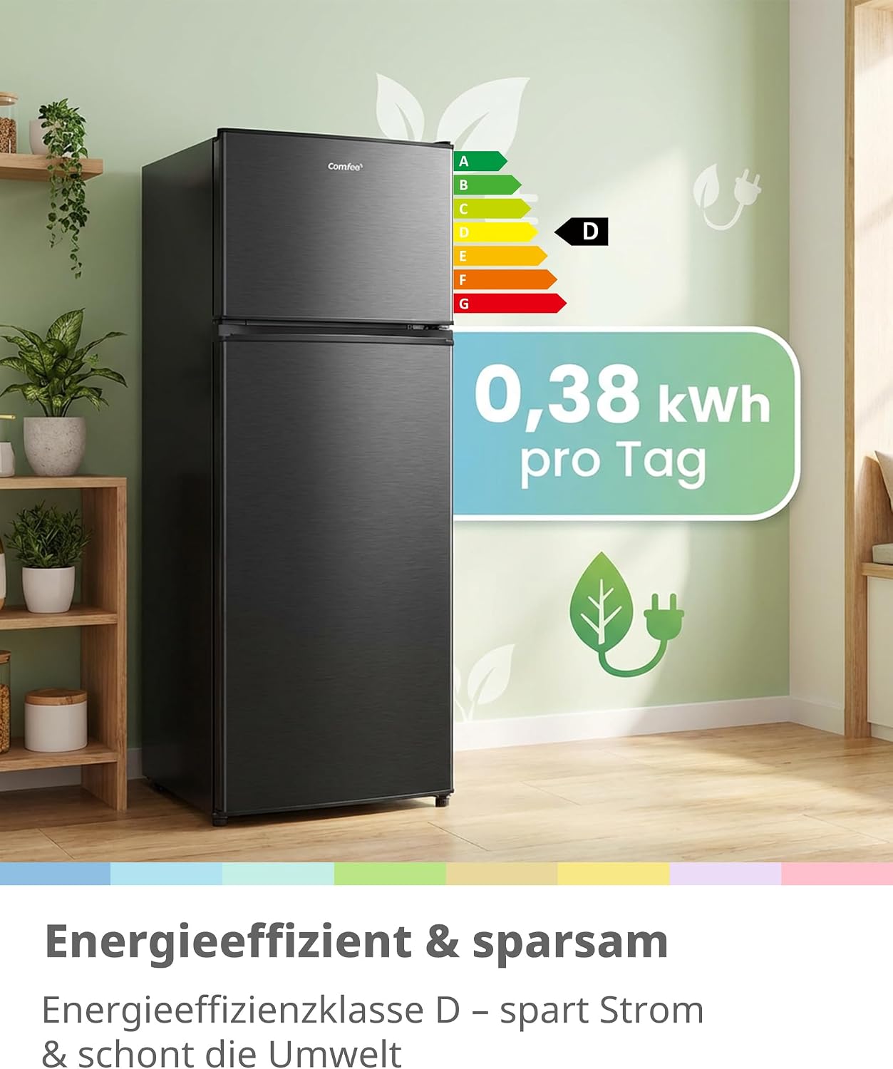 Kühl-Gefrierkombination RCT210DK3 204L 143 cm Höhe Low Frost LED Licht 39 dB freistehend mit Gefrierfach unten