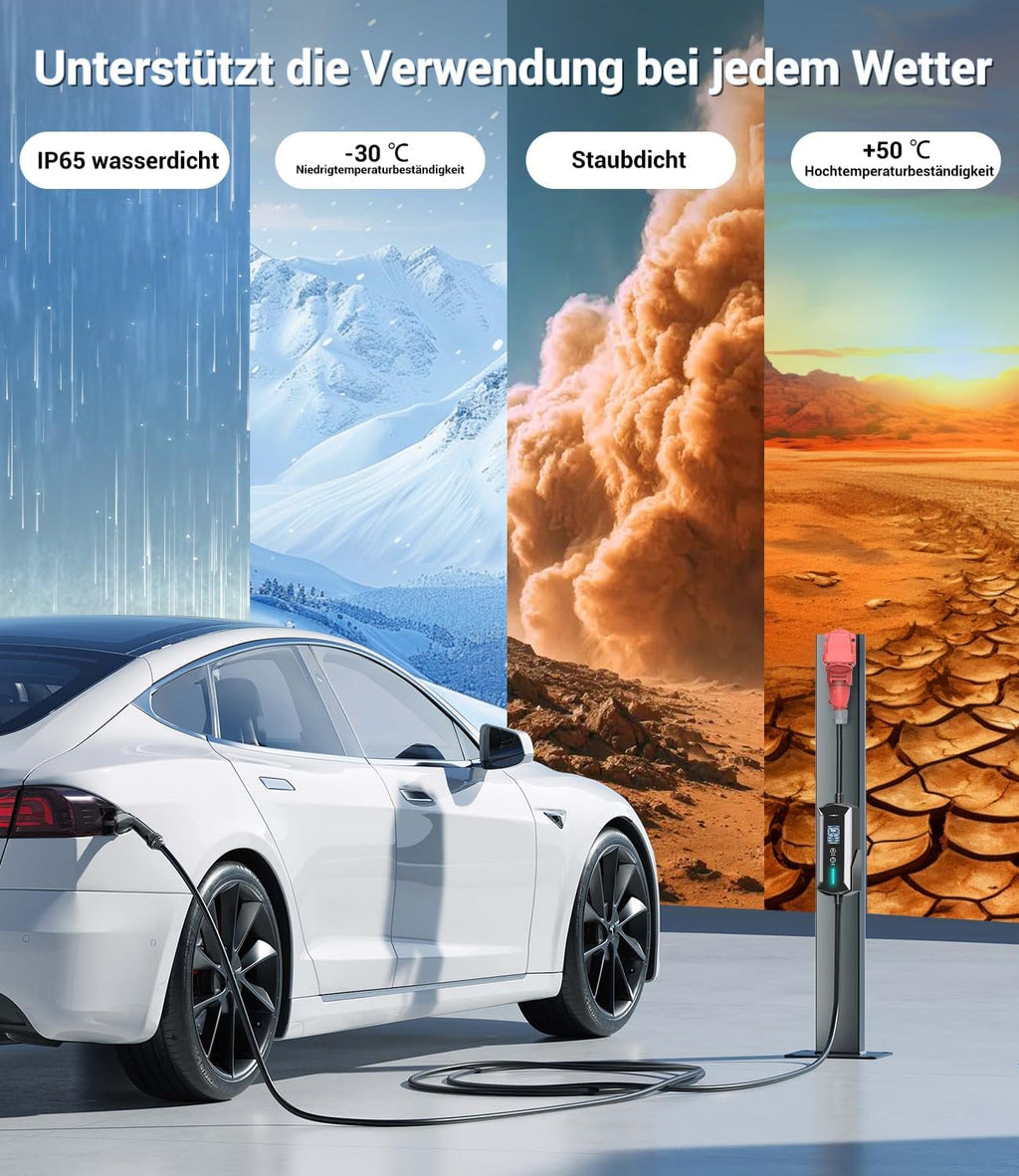 Mobile Wallbox Ladegerät 11kW Typ 2 400V 6-16A 7m Kabel CEE 16A EV Ladestation IP65 mit Ladezeit Einstellung