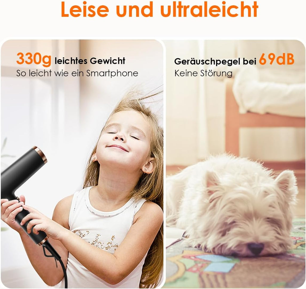 Haartrockner 110000 RPM bürstenloser Motor 200 Millionen Ionen LED Anzeige 3 Magnetdüsen 1700W schnelles Trocknen leicht leise