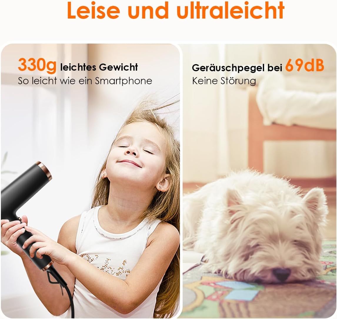 Haartrockner 110000 RPM bürstenloser Motor 200 Millionen Ionen LED Anzeige 3 Magnetdüsen 1700W schnelles Trocknen leicht leise