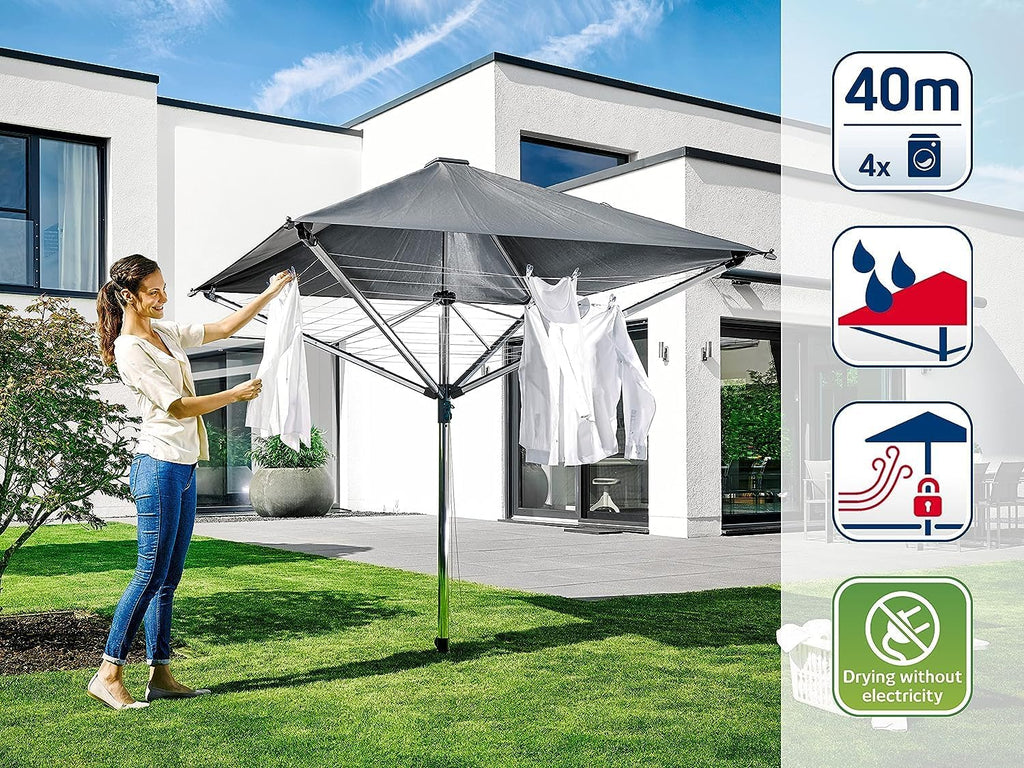 Wäschespinne LinoProtect 400 mit wasserdichtem Dach Aluminium Wäscheständer Outdoor 40m Leine inkl Bodenhülse