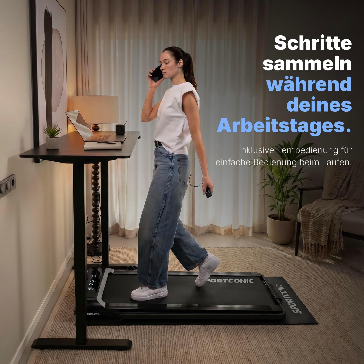 Laufband für Zuhause mit Steigung P106FA Walking Pad 1-12 km/h 9% Neigung LED Display Tablet Halterung