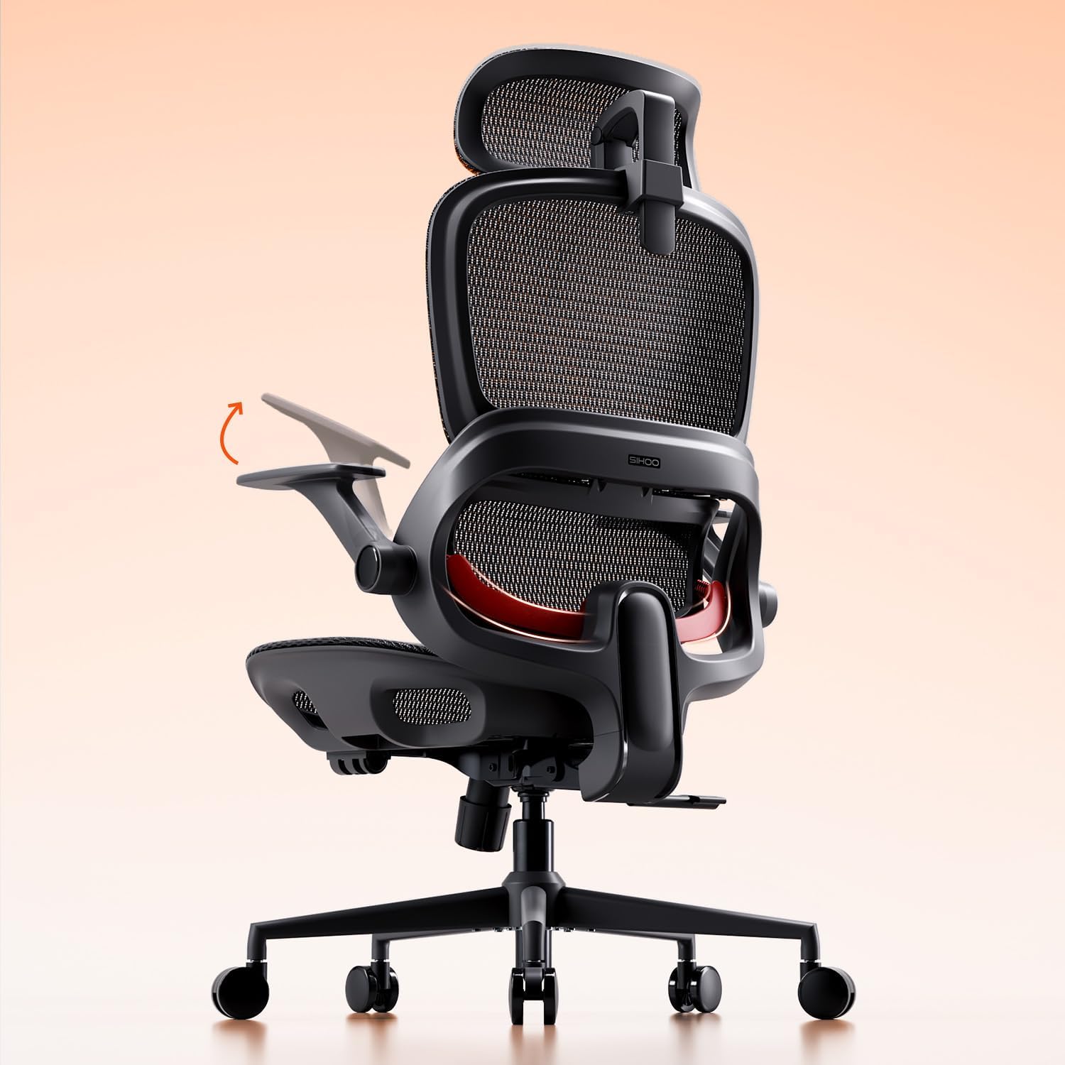 Ergonomischer Bürostuhl mit verstellbarer Lordosenstütze und Kopfstütze B100 Lite 90–135° Neigung Mesh Drehstuhl 72x70x112 cm