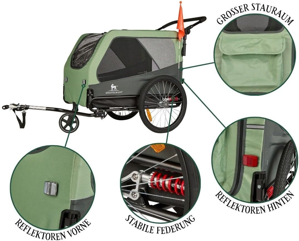 Hundeanhänger Fahrradanhänger Buggy Cruvado bis 45 kg faltbar Stahlrahmen Sicherheitsleine Reflektoren Universalkupplung