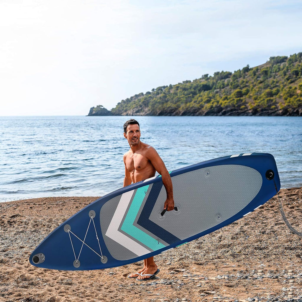 Aufblasbares SUP Board Set 305 x 76 x 15 cm Stand Up Paddle Board bis 150 kg mit Paddel Luftpumpe Finnen Tasche