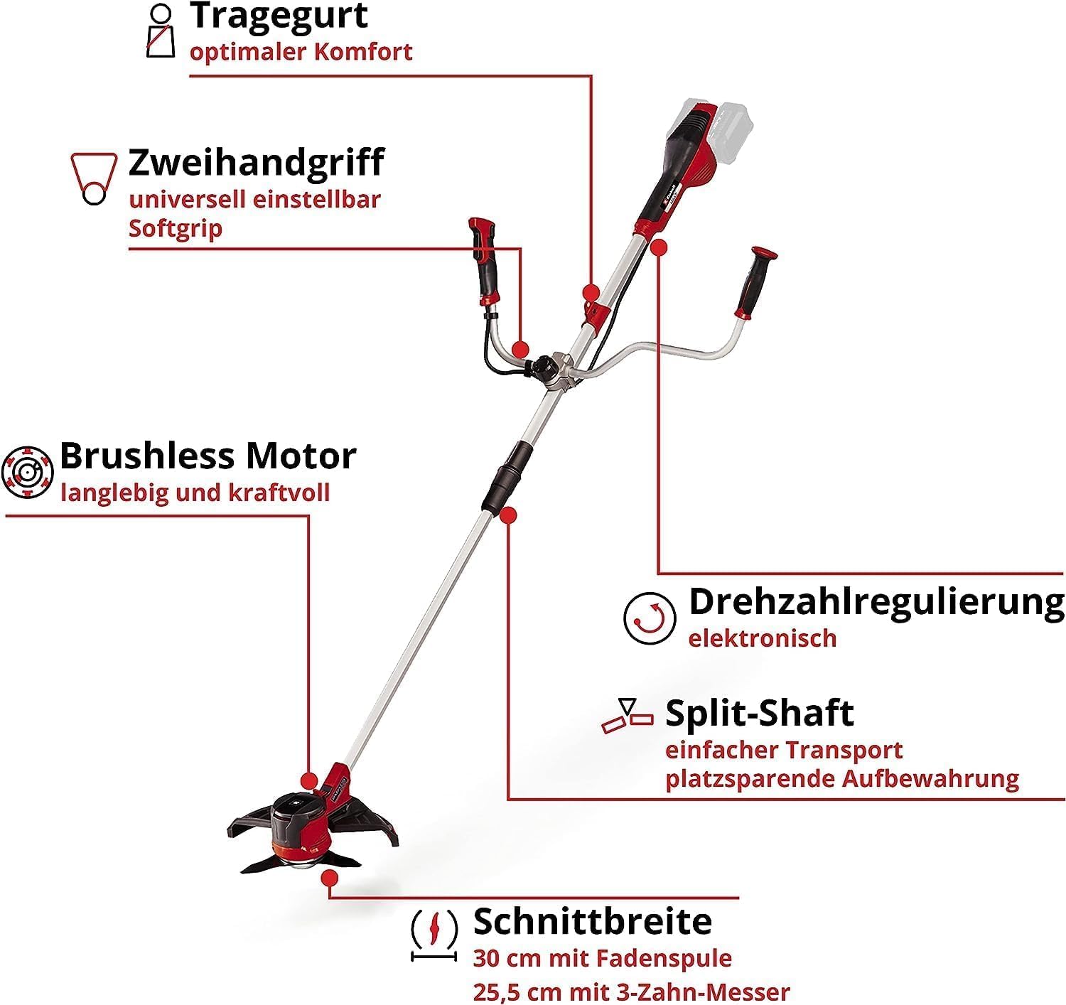 Akku Rasentrimmer Agillo 36/255 BL 2 x 18 V Brushless Motor 30 cm Schnittbreite Zweihandgriff ohne Akku und Ladegerät