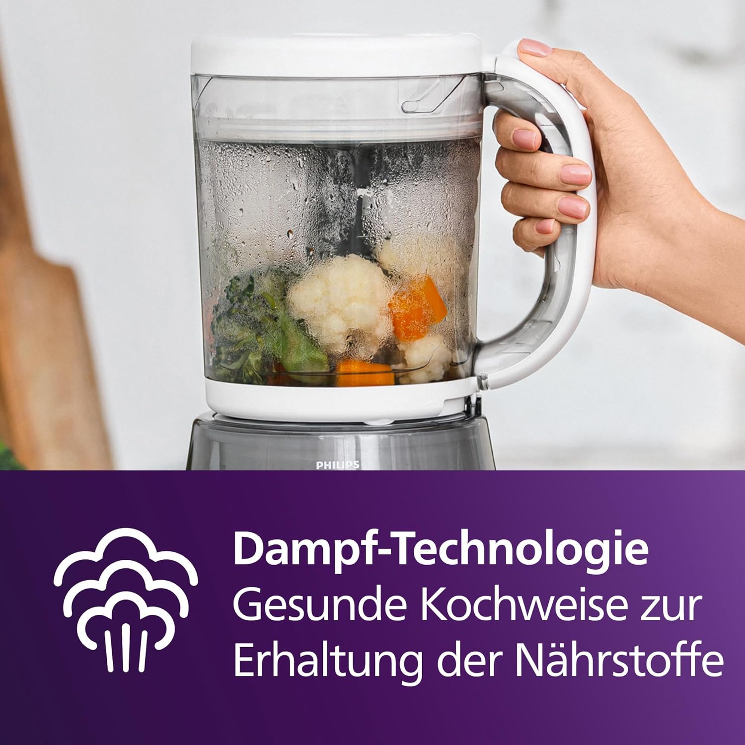 Dampfgarer mit Mixer SCF883/01 4-in-1 Babynahrungszubereiter 400W mit Dampfgaren Pürieren Auftauen und Aufwärmen