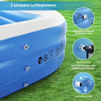 Aufblasbarer Pool rechteckig 305 x 182 x 56 cm PVC Schwimmbecken mit 312 Gallonen Kapazität 3 Luftkammern Familienpool Garten