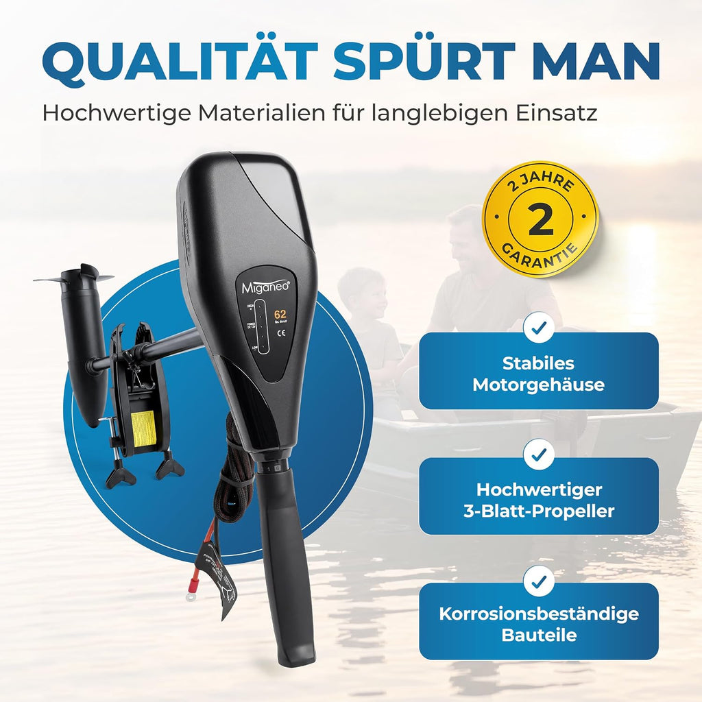 Elektro Außenborder 62 lbs 12V 696 W Modell 62 mit LED Batterieanzeige 5 Vorwärtsgänge 3 Rückwärtsgänge